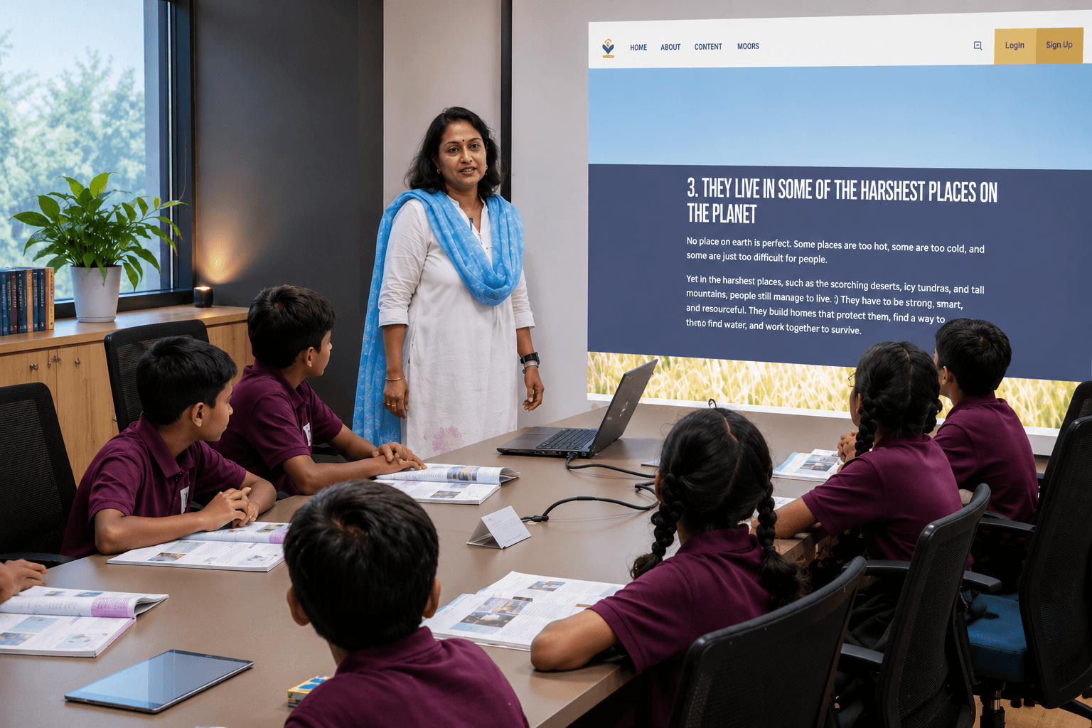 Students learning with their teacher in a digital classroom